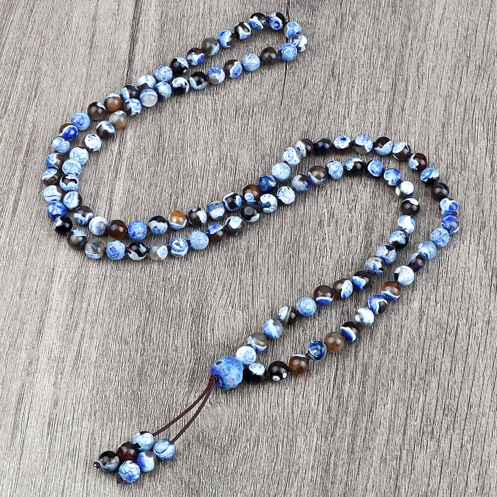 Colar multicolorido pedras naturais com contas em tons de azul e marrom, ideal para meditação