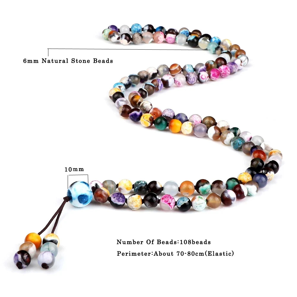 Colar multicolorido pedras naturais de 6mm com 108 contas, ideal para meditação e estilo boho