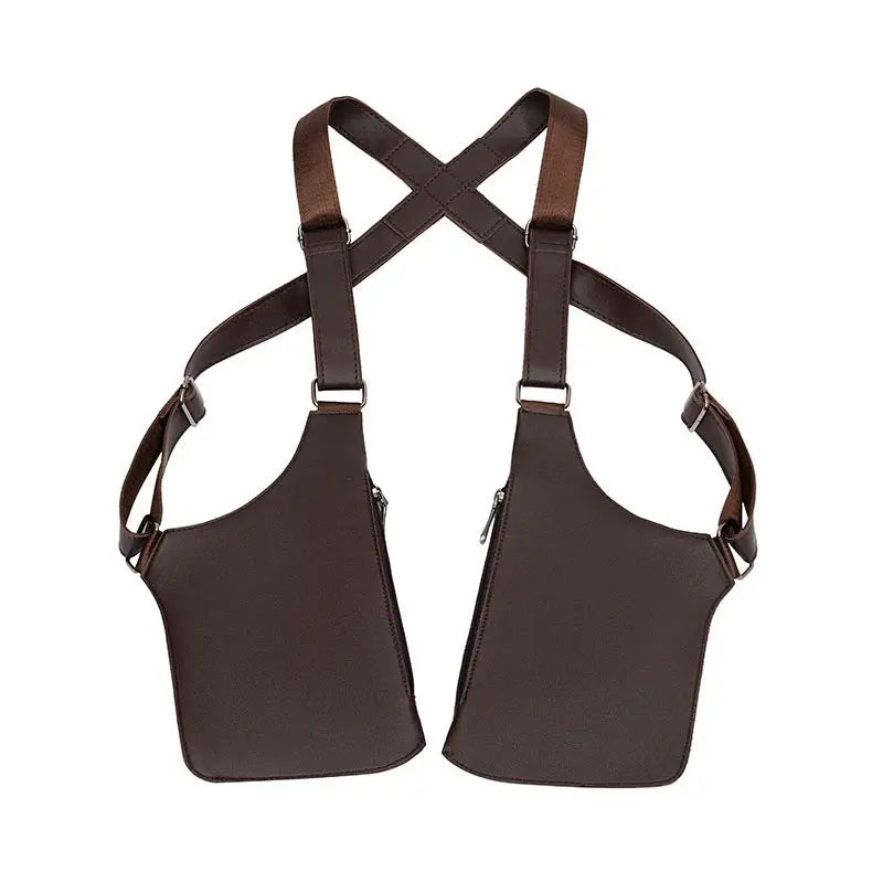 Bolsa masculina de coldre de couro medieval com design cruzado para uso confortável e prático