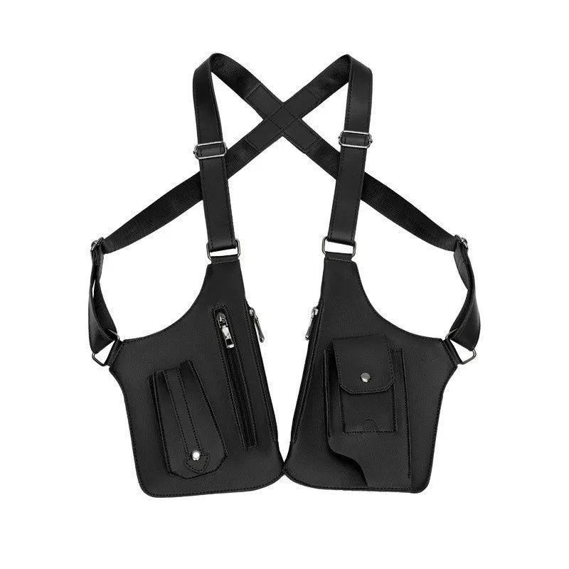 Bolsa masculina em couro com design moderno, estilo coldre de couro medieval, ideal para o dia a dia
