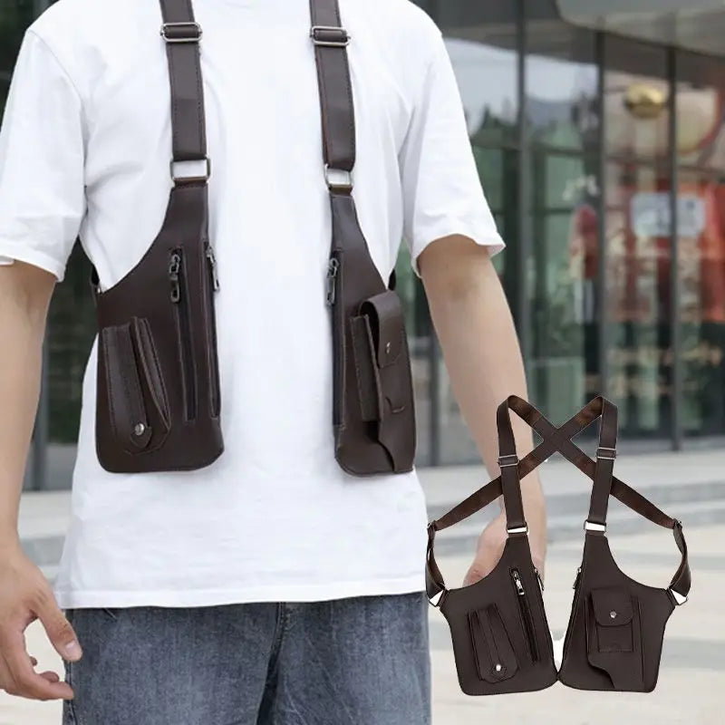 Bolsa masculina em couro com design de coldre de couro medieval para uso prático e estiloso