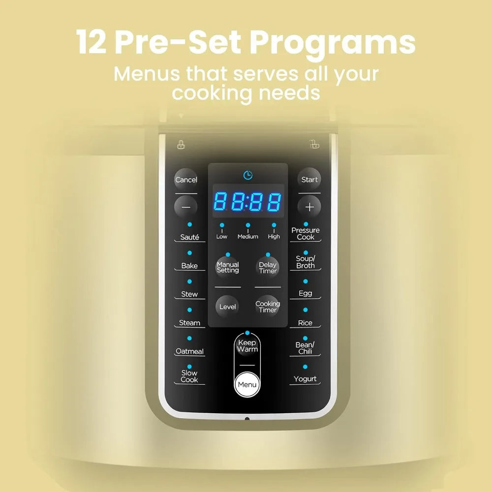 Painel da panela de pressão programável XMSJ com 12 programas pré-definidos para todas as suas necessidades culinárias