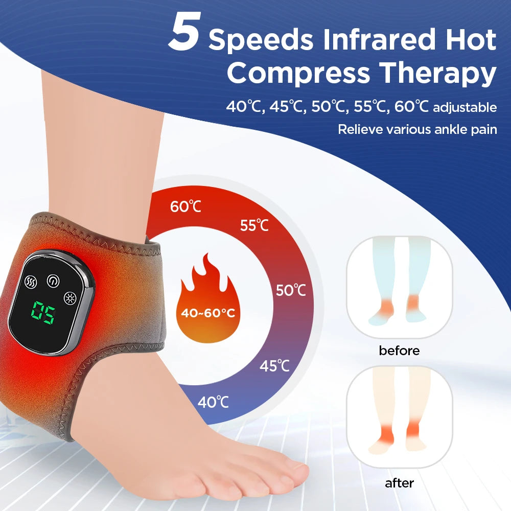 Massageador de tornozelo DEAR BEAUTY com compressa quente infravermelha para tornozelo em 5 temperaturas ajustáveis