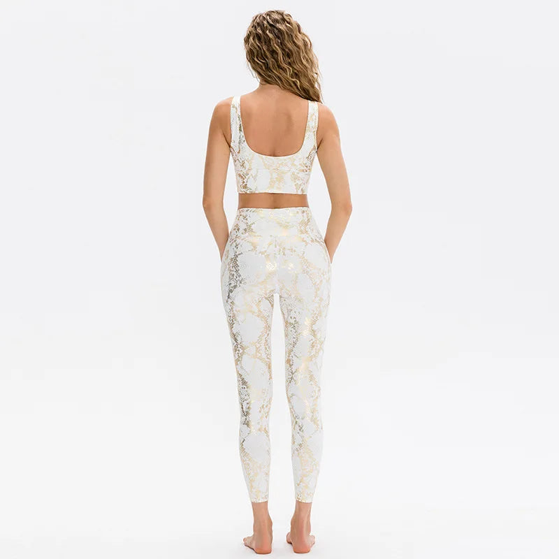 Conjunto feminino banhado a ouro da XMGOLONG com estampa elegante e design confortável para atividades físicas