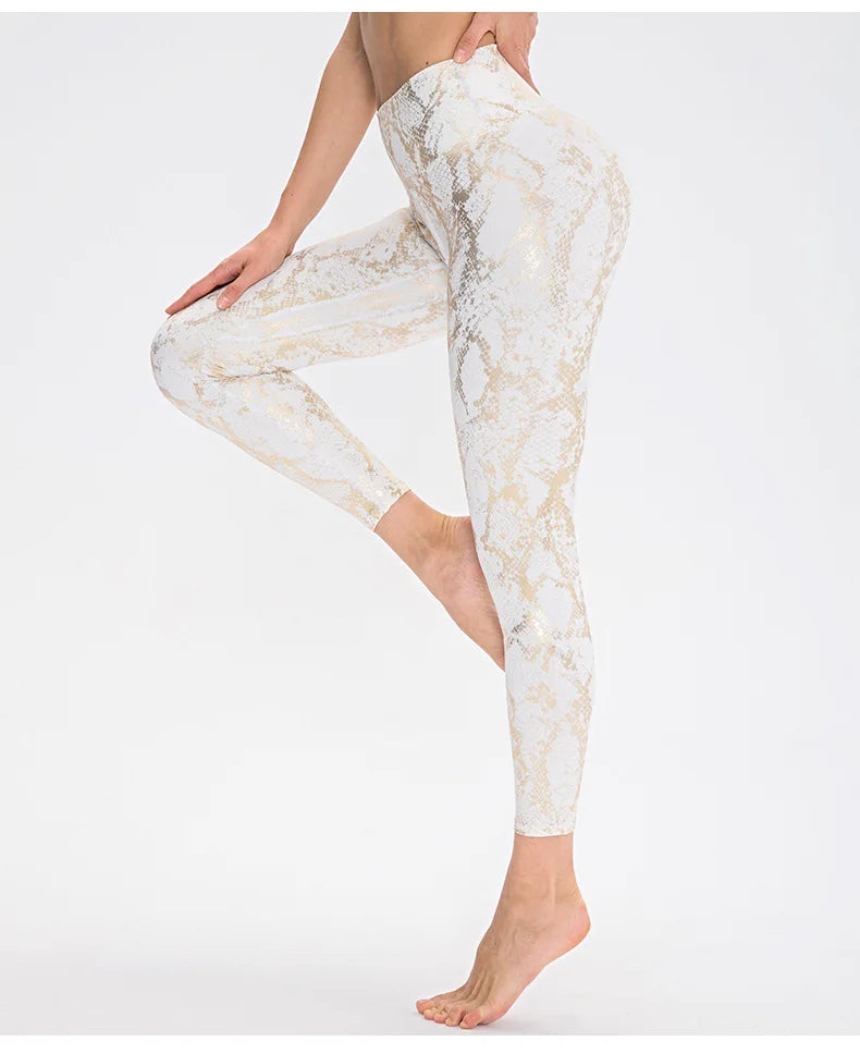 Conjunto feminino banhado a ouro com leggings de estampas elegantes e confortável para atividades físicas