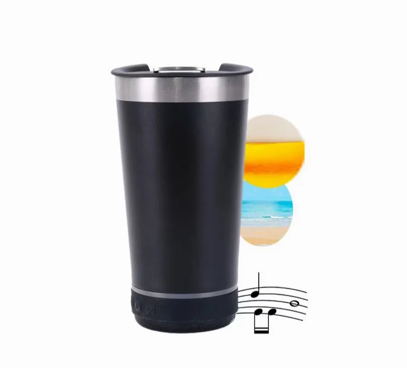 Copo bluetooth 420 ml em preto com caixa de som acoplada para bebida e música em qualquer lugar