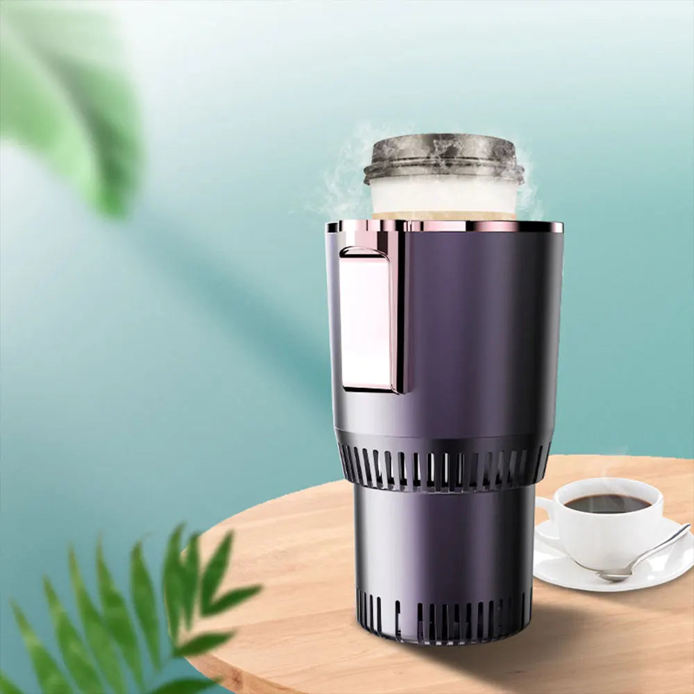 Copo inteligente quente e frio em design moderno com vapor saindo, ideal para bebidas quentes e frias