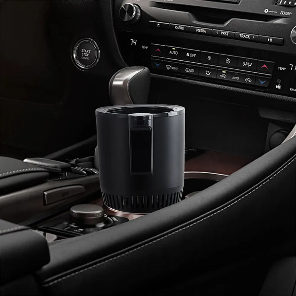 Copo inteligente quente e frio em suporte de console de carro, ideal para bebidas sempre na temperatura certa