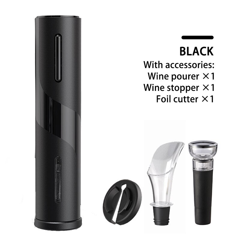 Saca rolhas elétrico automático em preto com cortador de rolha inovador e acessórios para vinho