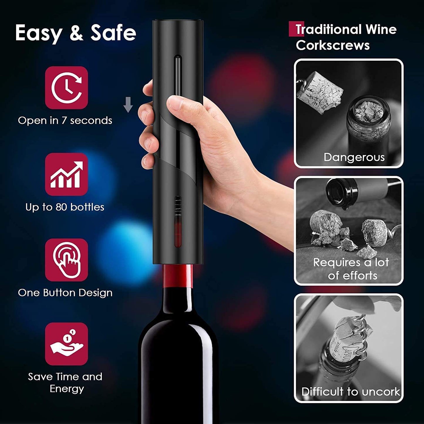 Saca rolhas elétrico automático NOENNAME_NULL para wine, cortador de rolha inovador com design prático.