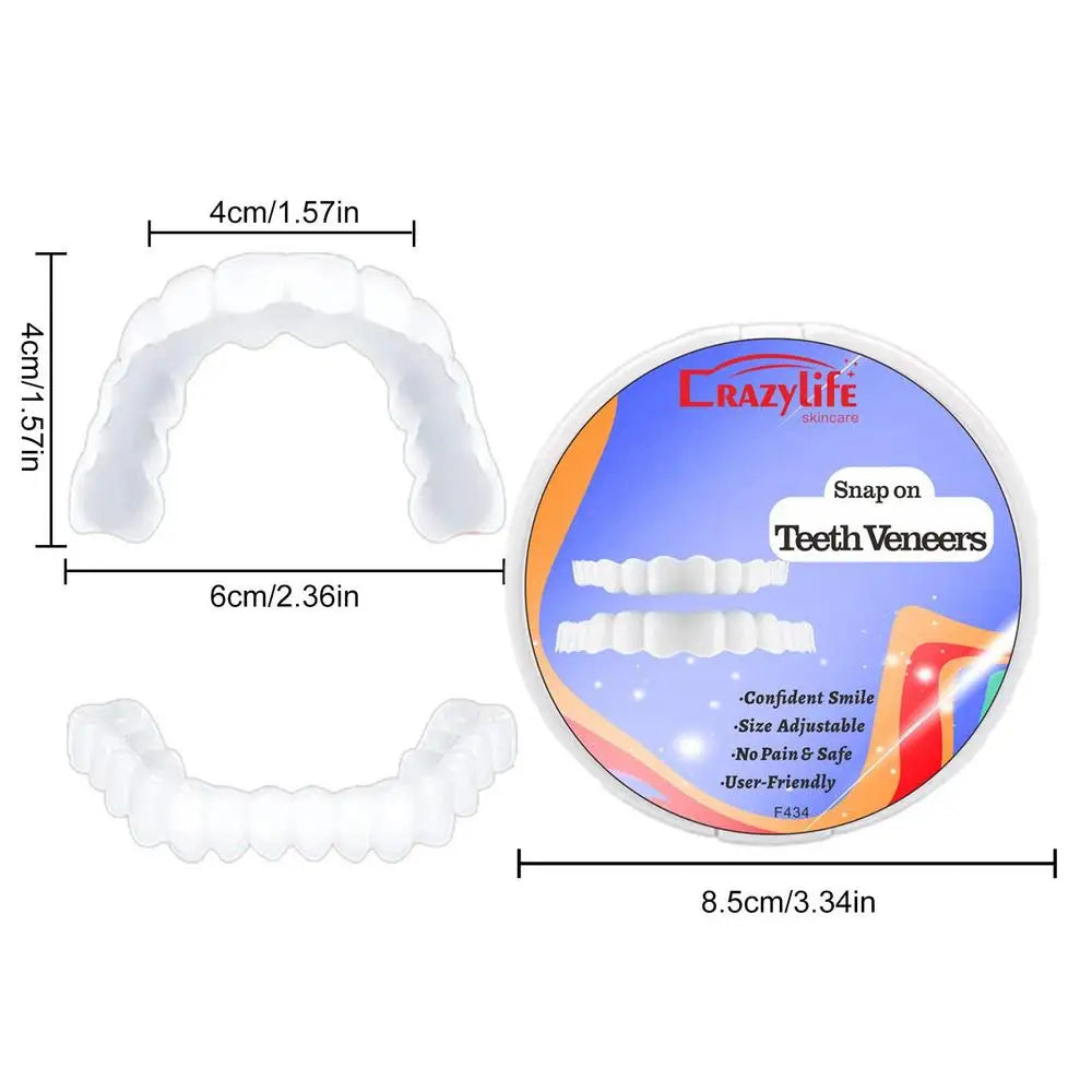 Facetas dentárias CRAZY LIFE em estojo redondo com moldes brancos ajustáveis e folheados SnapOn para dentes