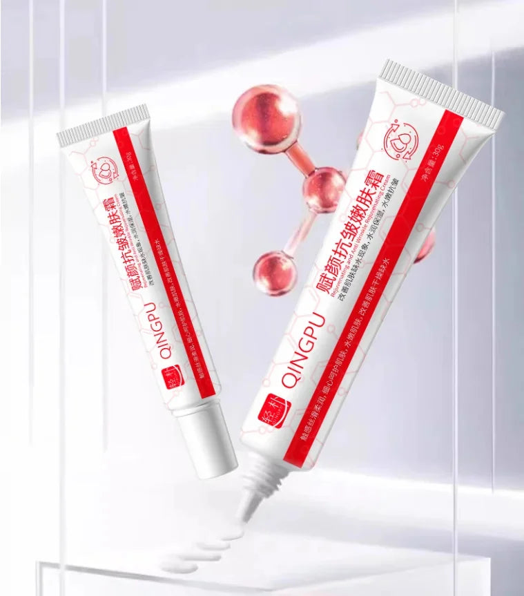 Creme facial removedor de rugas em tubo com embalagem elegante, ideal para tratamento da pele