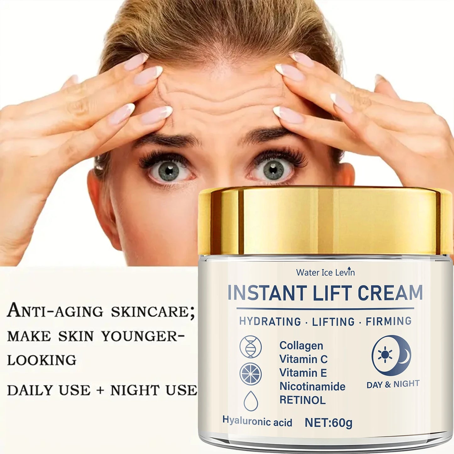 Creme firmador facial com retinol da Water Ice Levin para hidratação e firmeza da pele