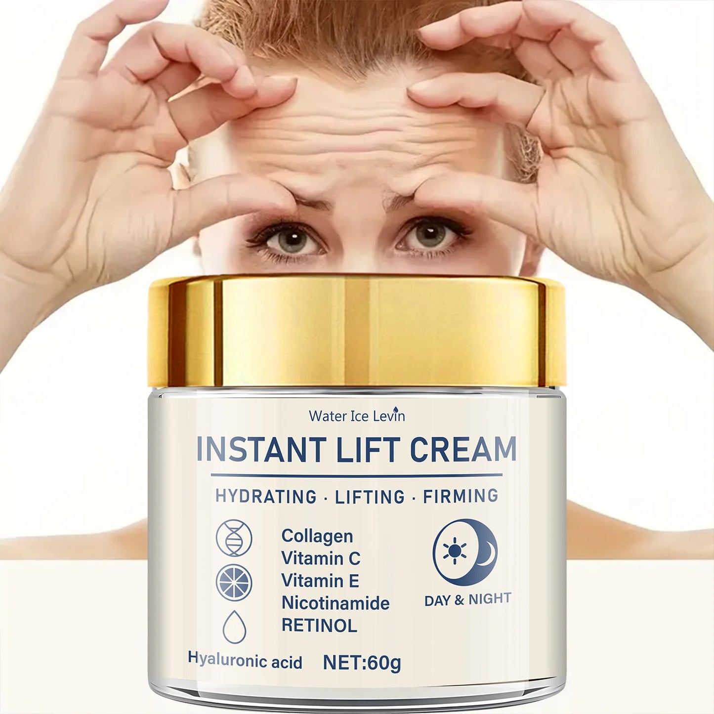 Creme firmador facial com retinol da Water Ice Levin, 60g, para hidratação e firmeza da pele
