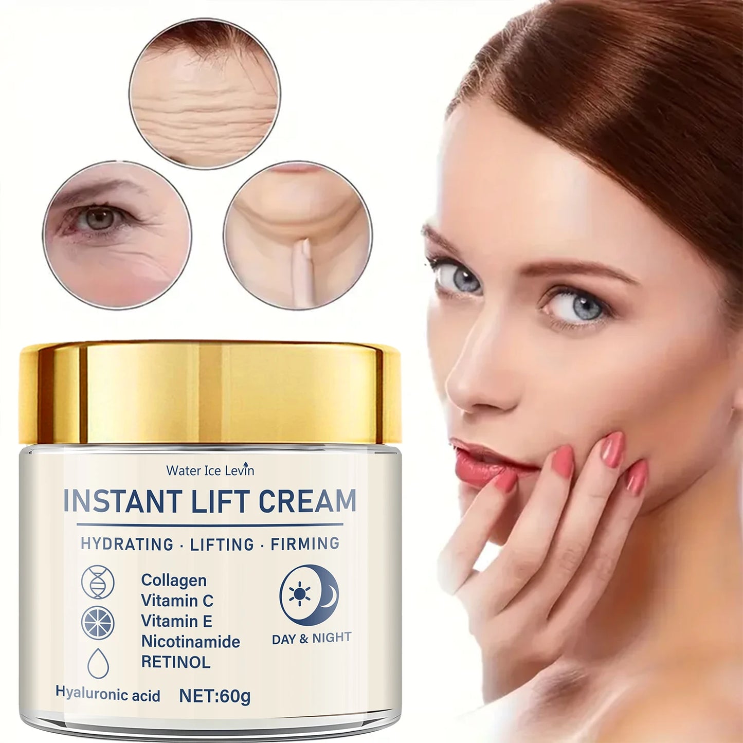 Creme firmador facial com retinol da Water Ice Levin para tratamento hidratante e lifting da pele