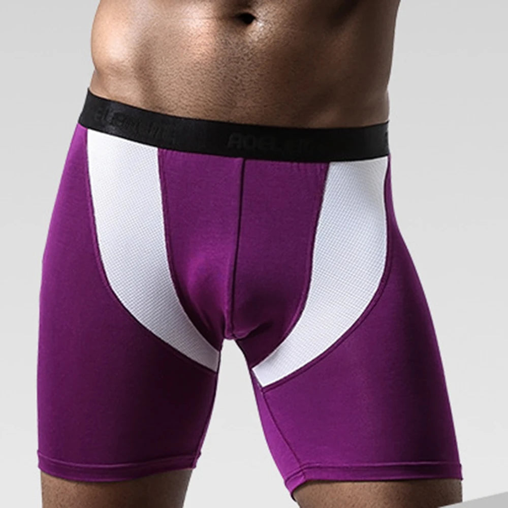 Cueca masculina esportiva longa roxa com detalhes em malha para maior conforto e respirabilidade