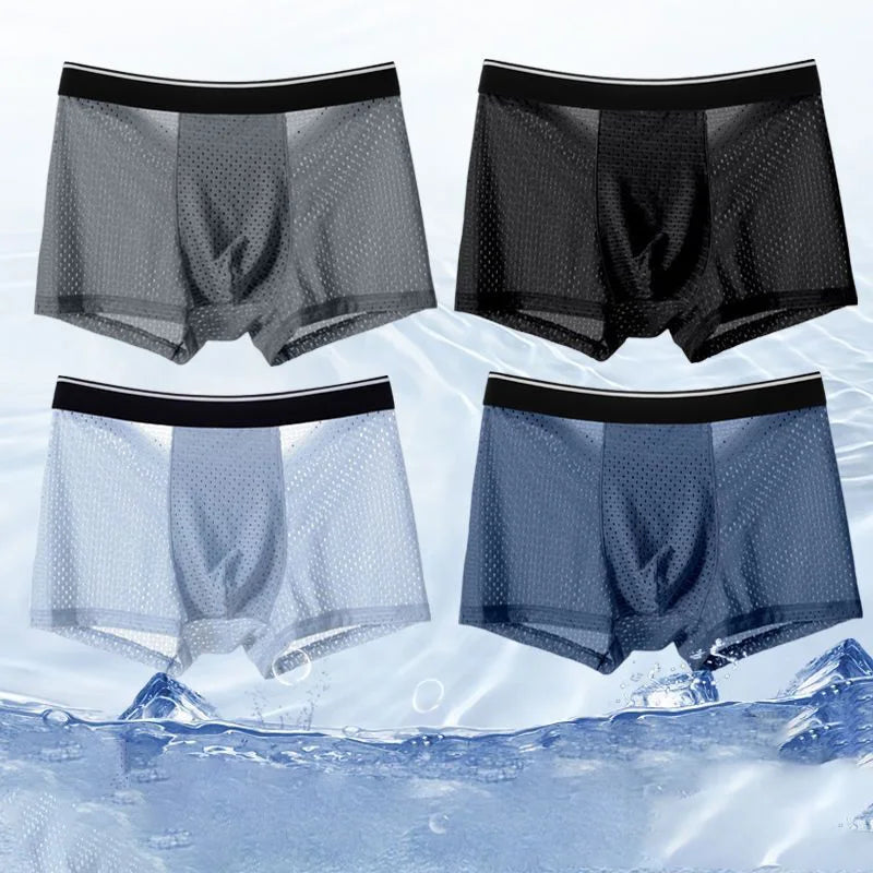 Conjunto de cuecas masculinas seda gelada em quatro cores com design confortável e respirável