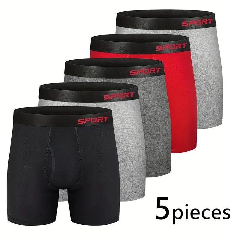 Conjunto de 5 cuecas boxers esportivas em várias cores com faixa elástica na cintura