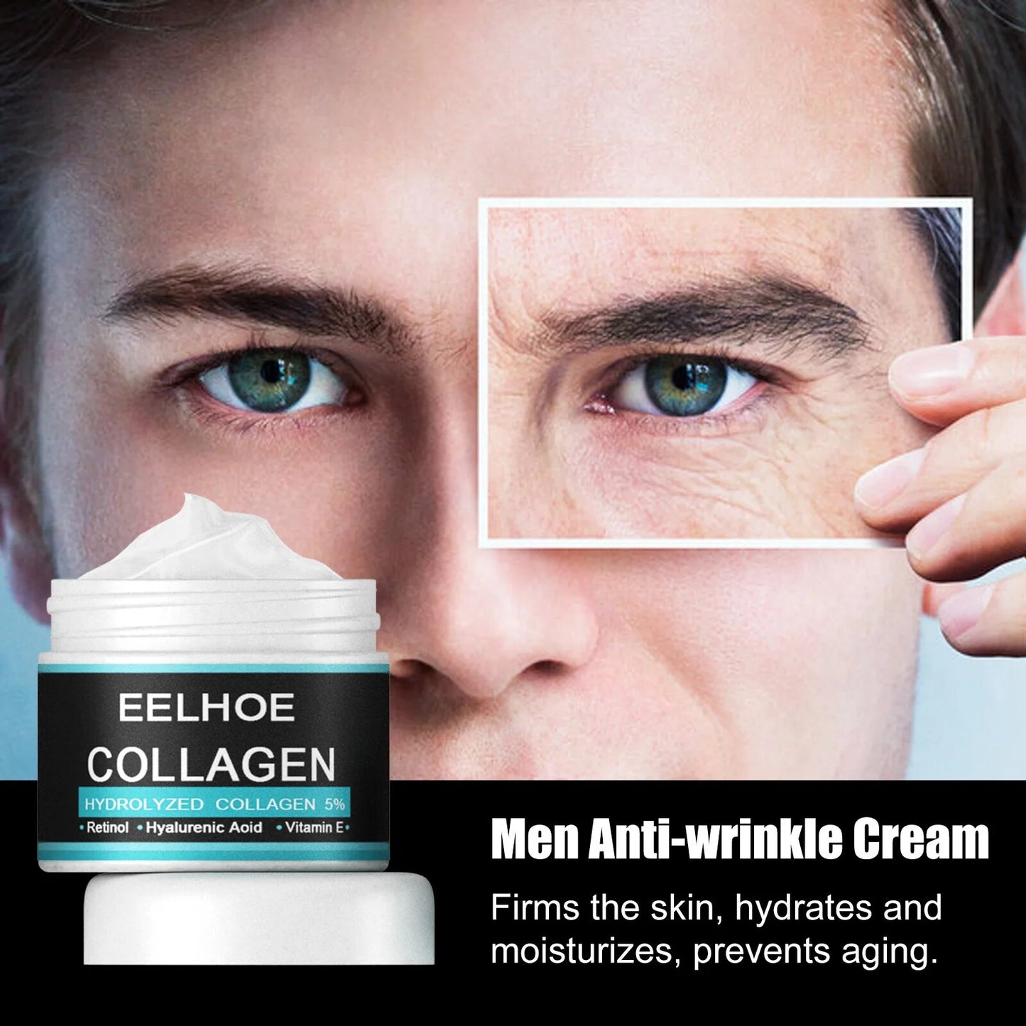 Creme facial antirrugas ENVISHA com colágeno hidrolisado, hidratante antienvelhecimento para homens