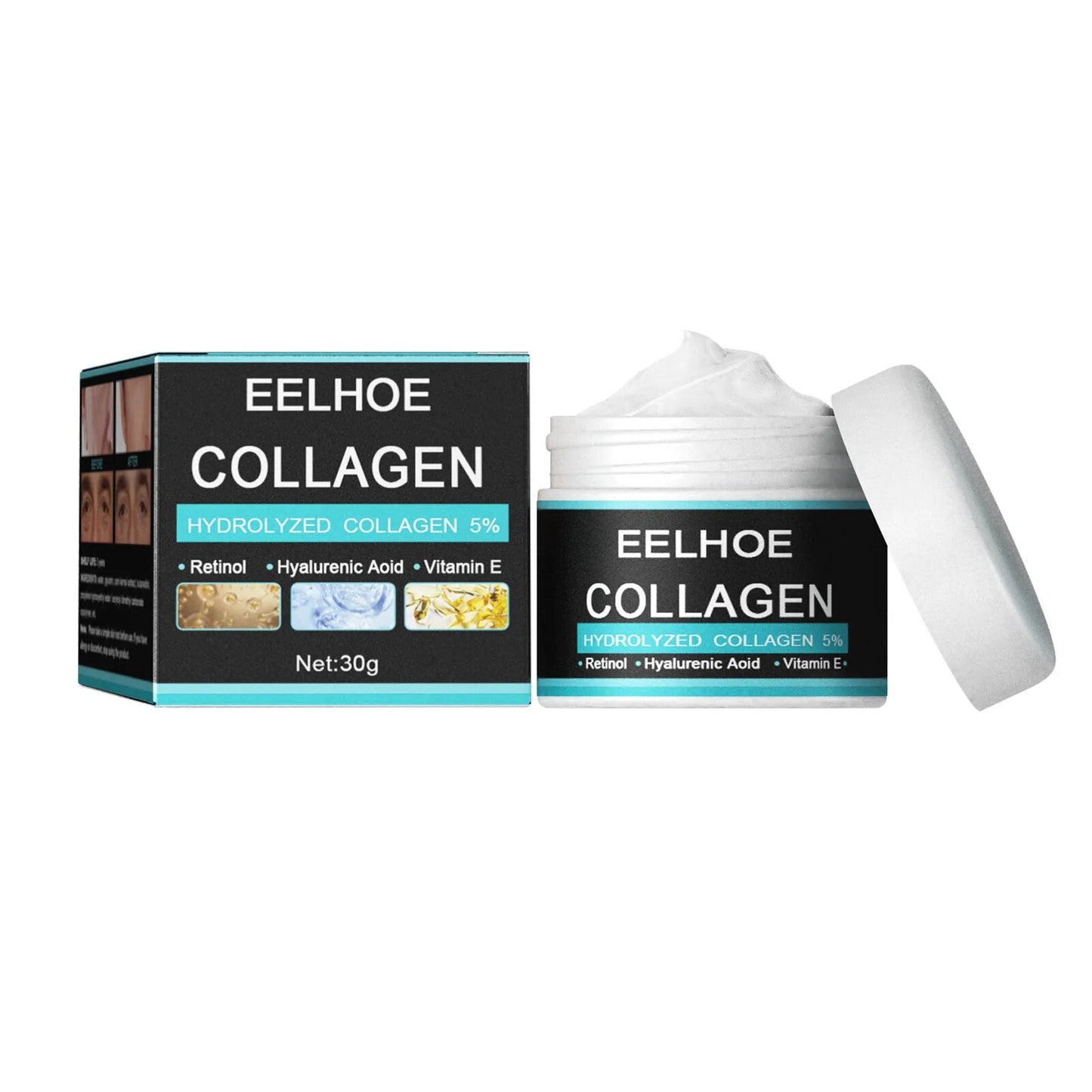 Creme facial antirrugas EELHOE com colágeno hidrolisado 5% e ingredientes antienvelhecimento