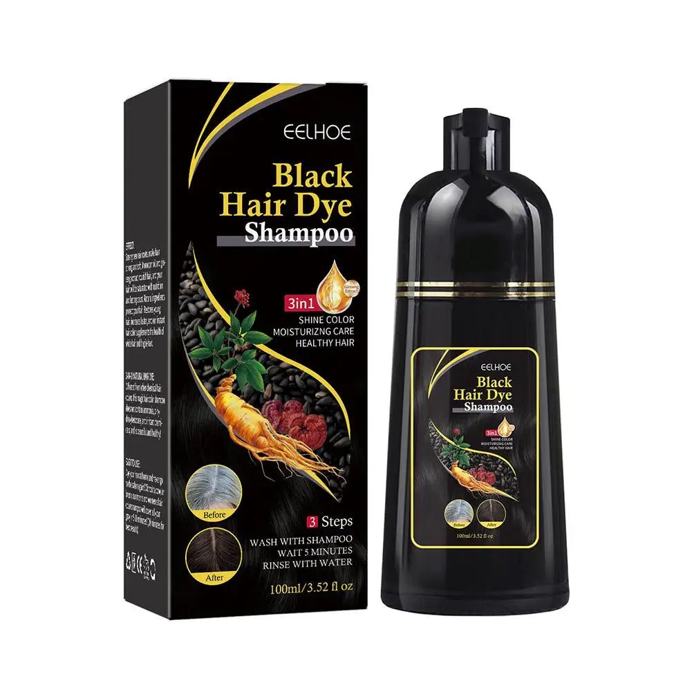 Shampoo tintura de cabelo EELHOE Black com cuidados 3 em 1 para cabelos saudáveis e brilhantes