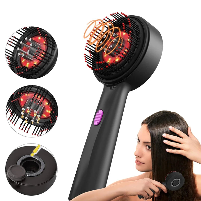 Pente elétrico de massagem PAQIN escova capilar luz vermelha para crescimento cabelo com design preto e luzes vermelhas