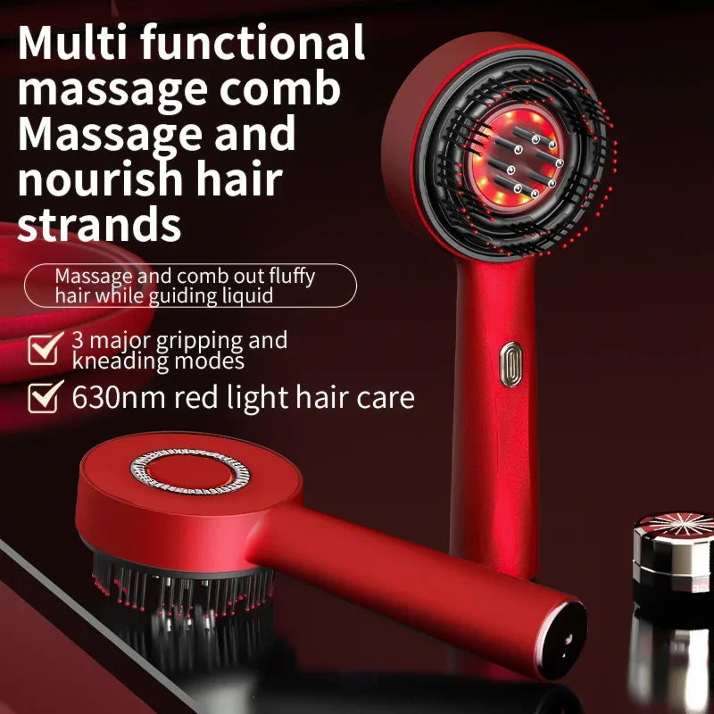 Pente elétrico de massagem PAQIN vermelho com escova capilar luz vermelha para crescimento