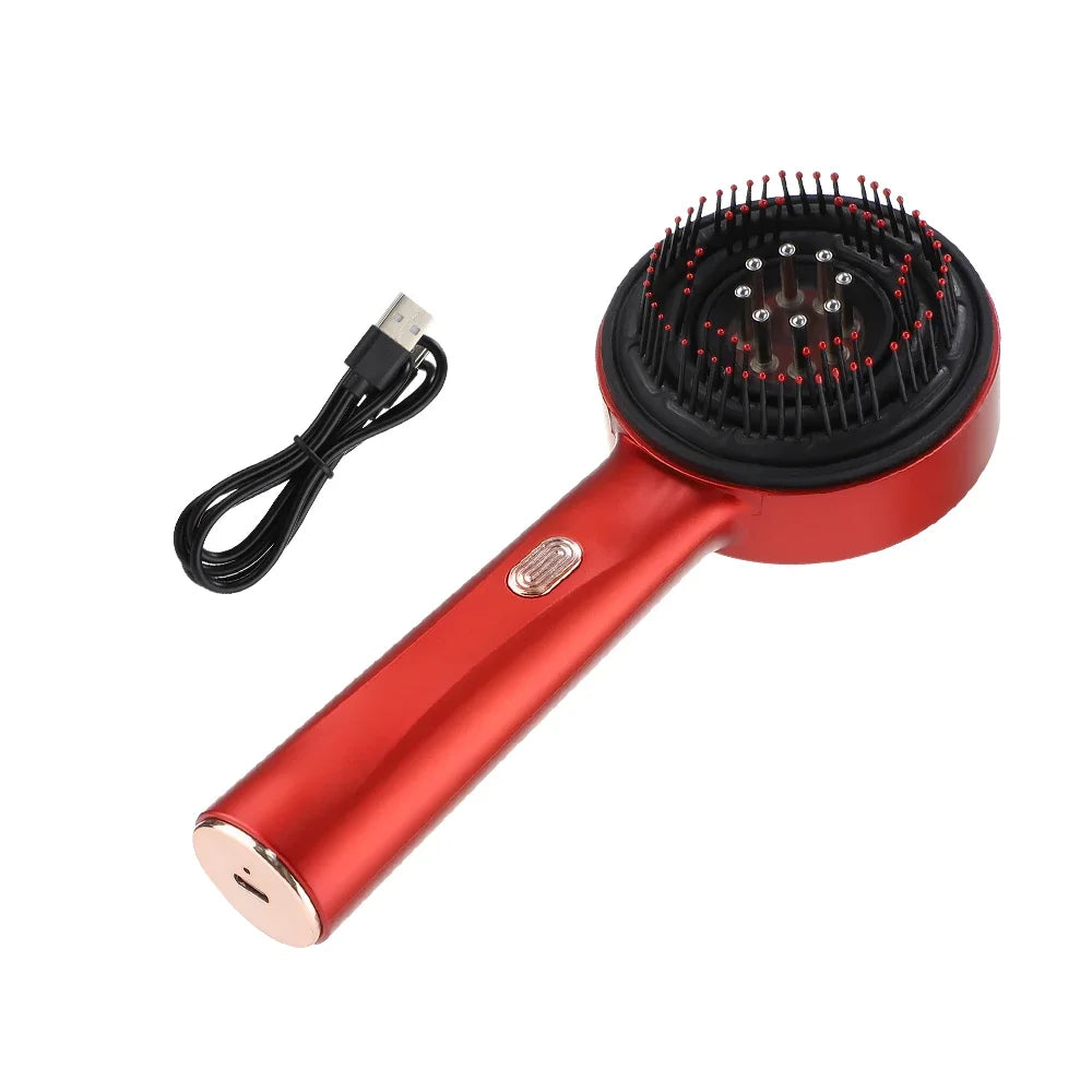 Pente elétrico de massagem PAQIN vermelho com escova capilar luz vermelha para crescimento e cabo USB
