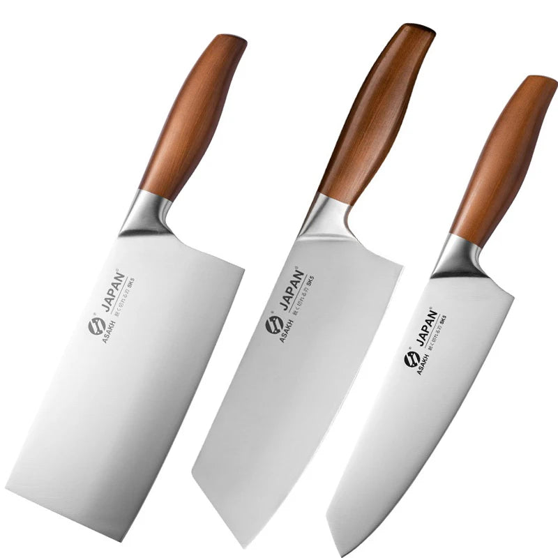 Conjunto de facas de chef profissional com cabos de madeira e lâminas afiadas para cozinheiros exigentes