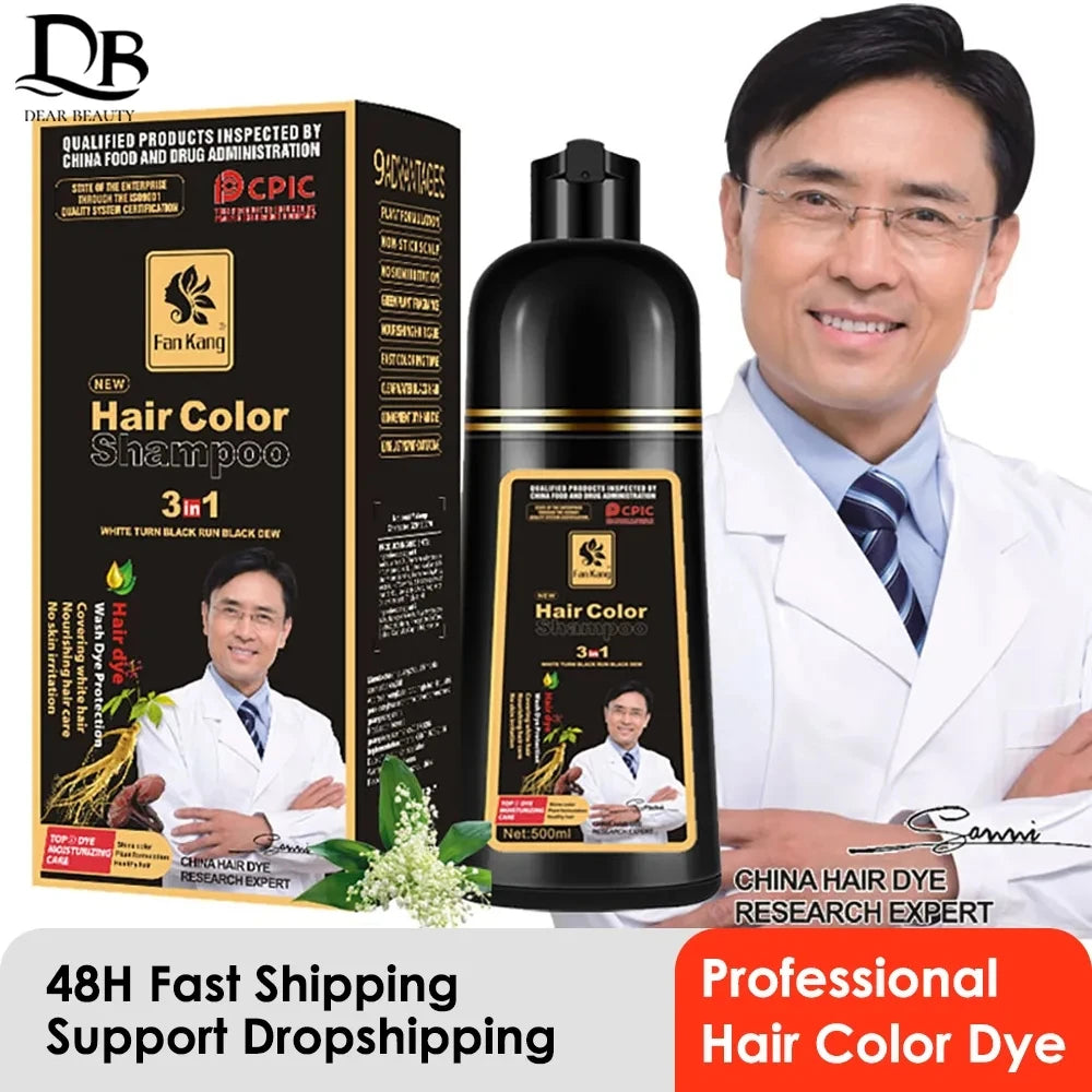 Shampoo de tintura de cabelo Fan Kang 3 em 1 para cuidados capilares naturais com embalagem detalhada