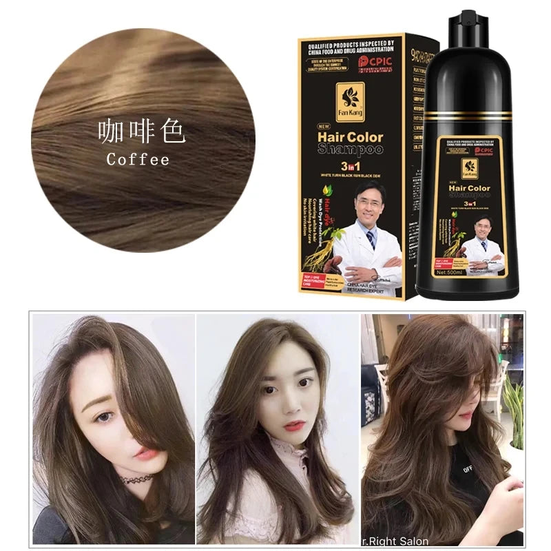 Shampoo de tintura de cabelo NOENNAME_NULL na cor café para cuidados capilares naturais e brilho saudável