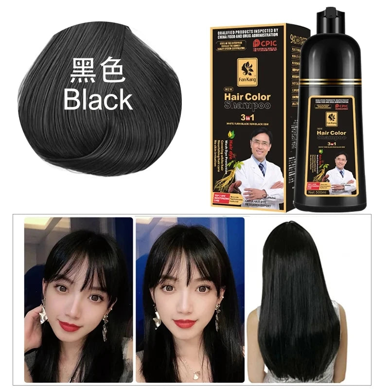 Shampoo de tintura de cabelo NOENNAME_NULL em embalagem preta, ideal para cuidados capilares naturais