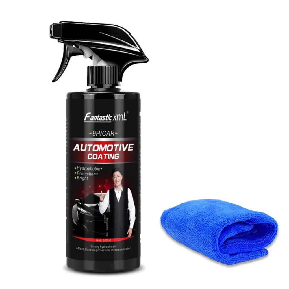 Produto detalhamento automotivo FANTASTICXML em frasco com spray e pano azul para revestimento cerâmico