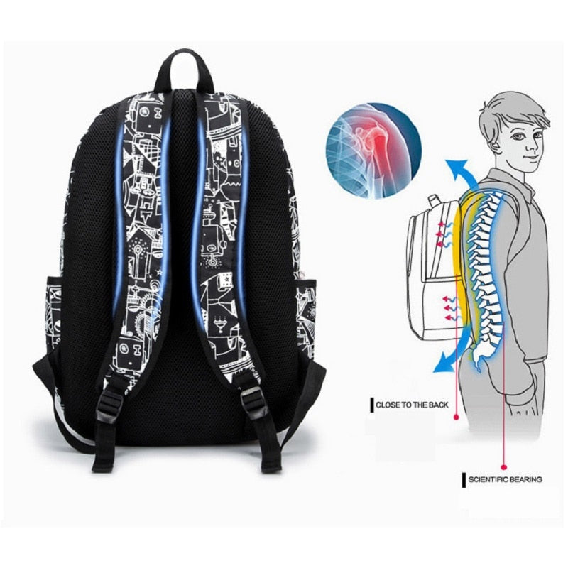 Mochila escolar grande capacidade da MJZKXQZ com design ergonômico e suporte para as costas