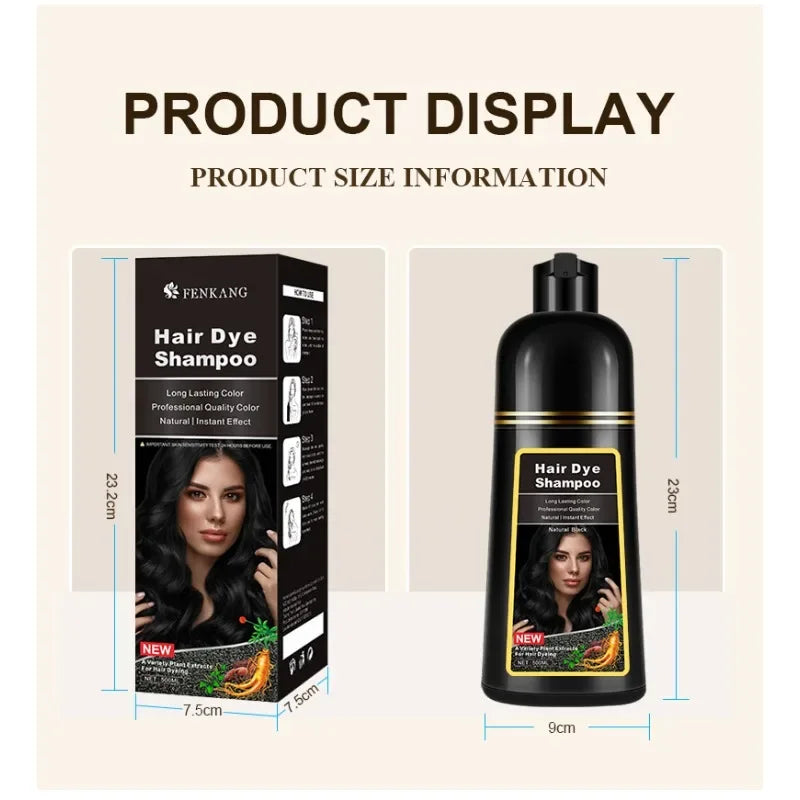 Shampoo de tintura de cabelo com componentes herbais da EELHOE, embalagem e produto em destaque