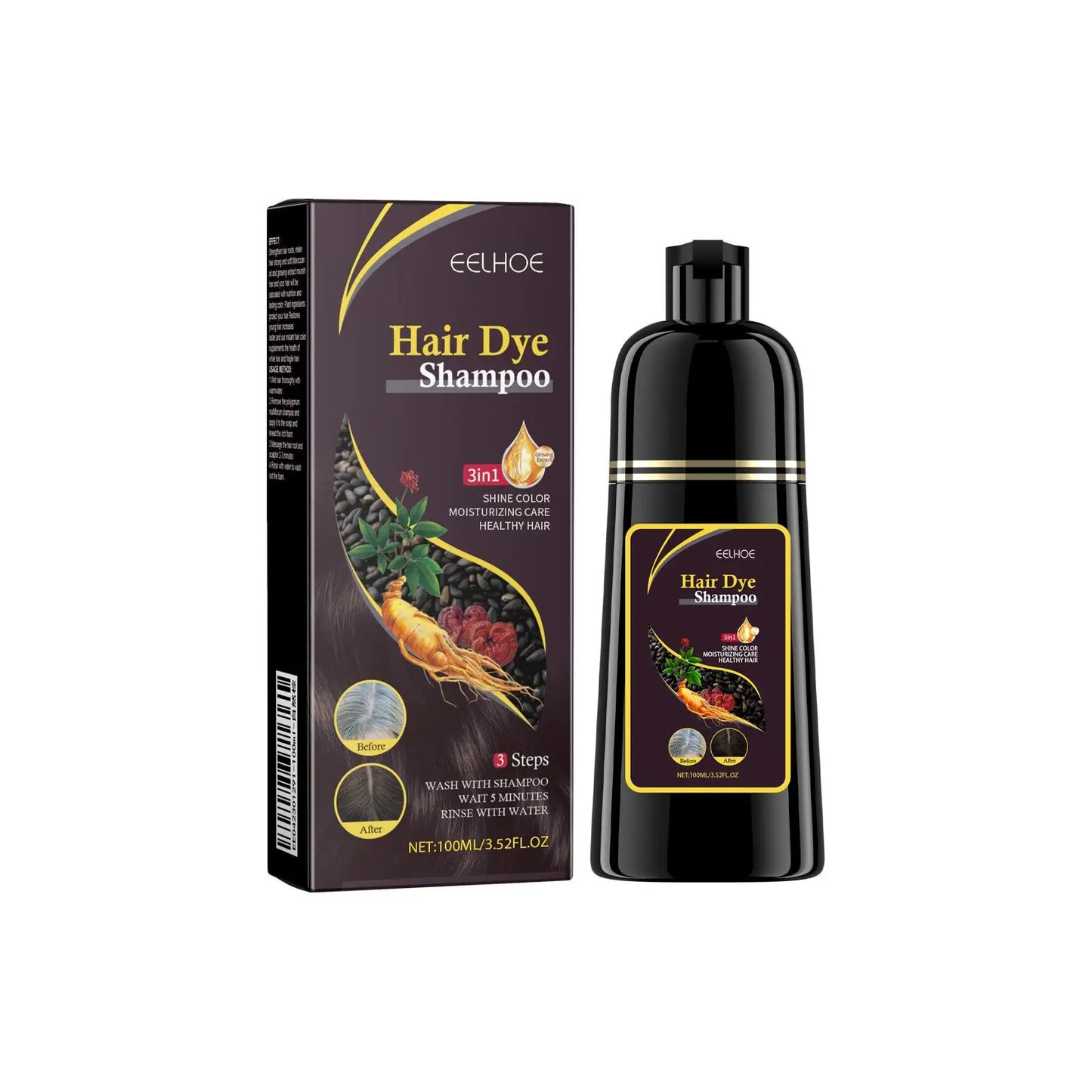 Shampoo de tintura de cabelo EELHOE com componentes herbais para colorir e tratar os fios