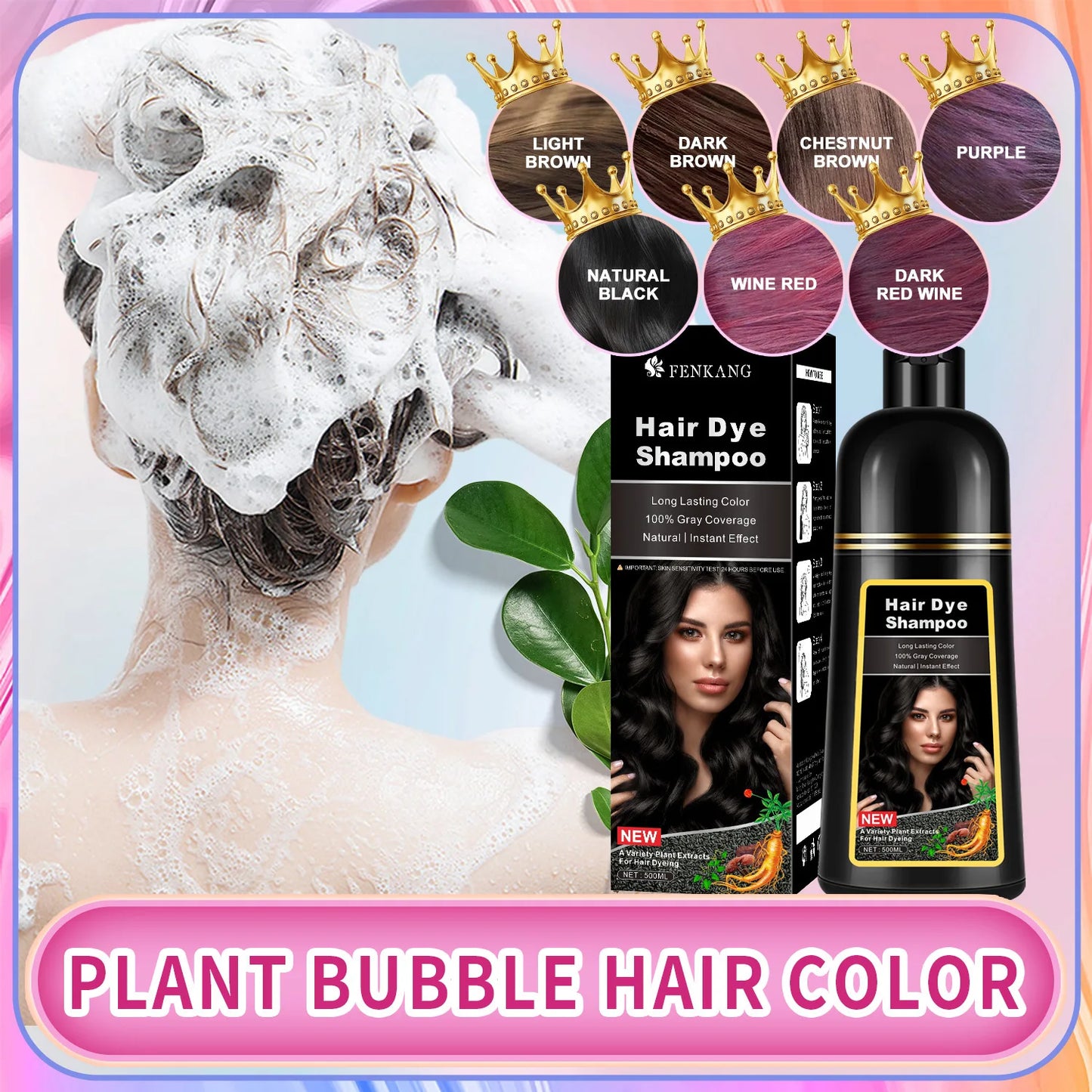 Shampoo de tintura de cabelo com componentes herbais da EELHOE, proporcionando cor duradoura e natural.