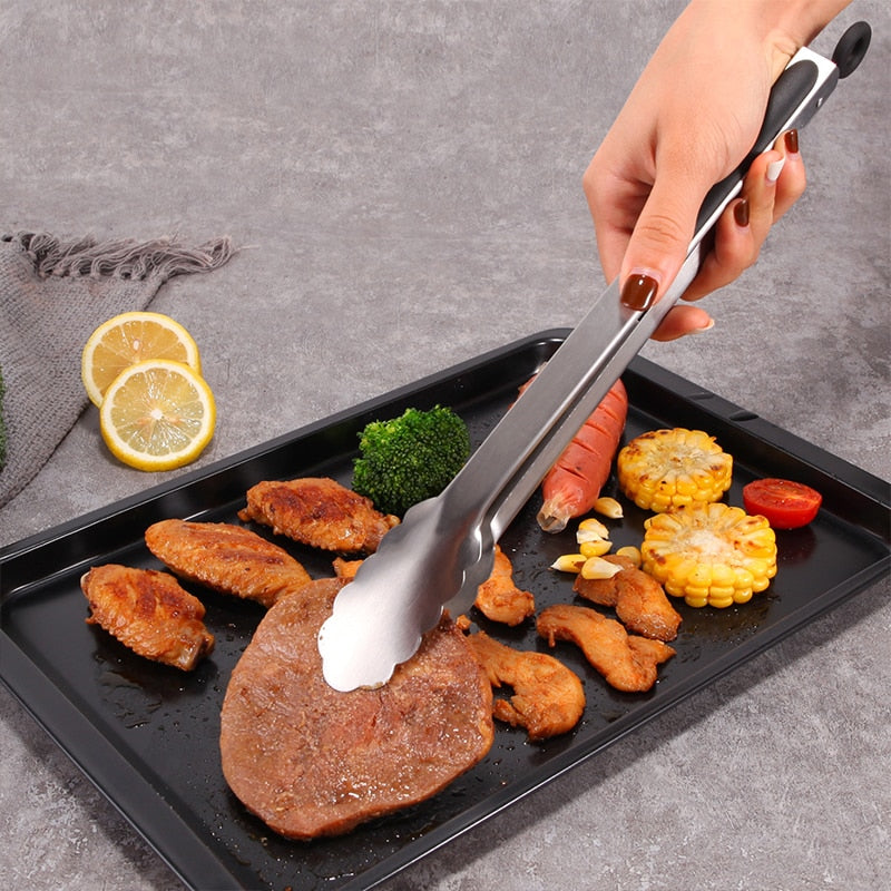 Pinça para churrasco VENLOHOME em aço inox para manuseio de carnes e legumes grelhados, ferramentas de cozinha de aço inox.