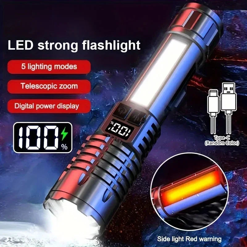 Lanterna HEINAST lanterna cob potente com luz lateral recarregavel USB Type C com display digital e zoom telescopico