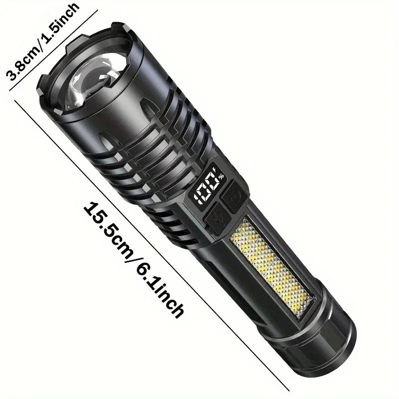Lanterna HEINAST led de alta potência lanterna cob potente com luz lateral painel COB lateral e display de bateria