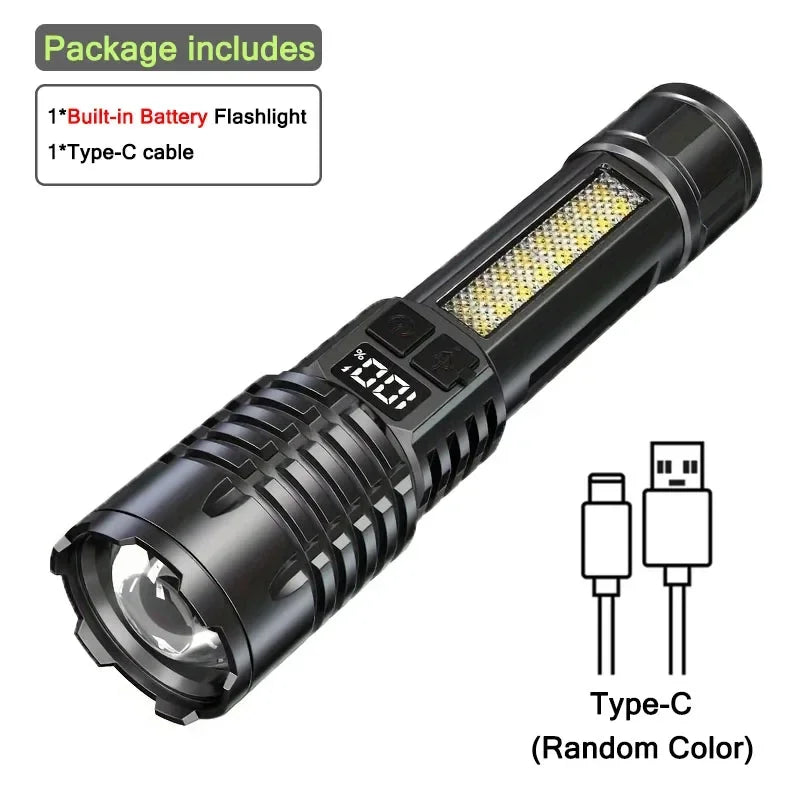 Lanterna HEINAST LED de alta potência lanterna cob potente com luz lateral bateria embutida display digital e carga Type C