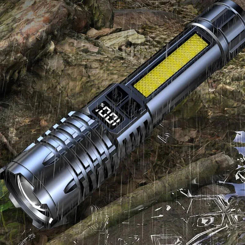 Lanterna HEINAST LED alta potência com indicador digital à prova de água e lanterna cob potente com luz lateral para camping