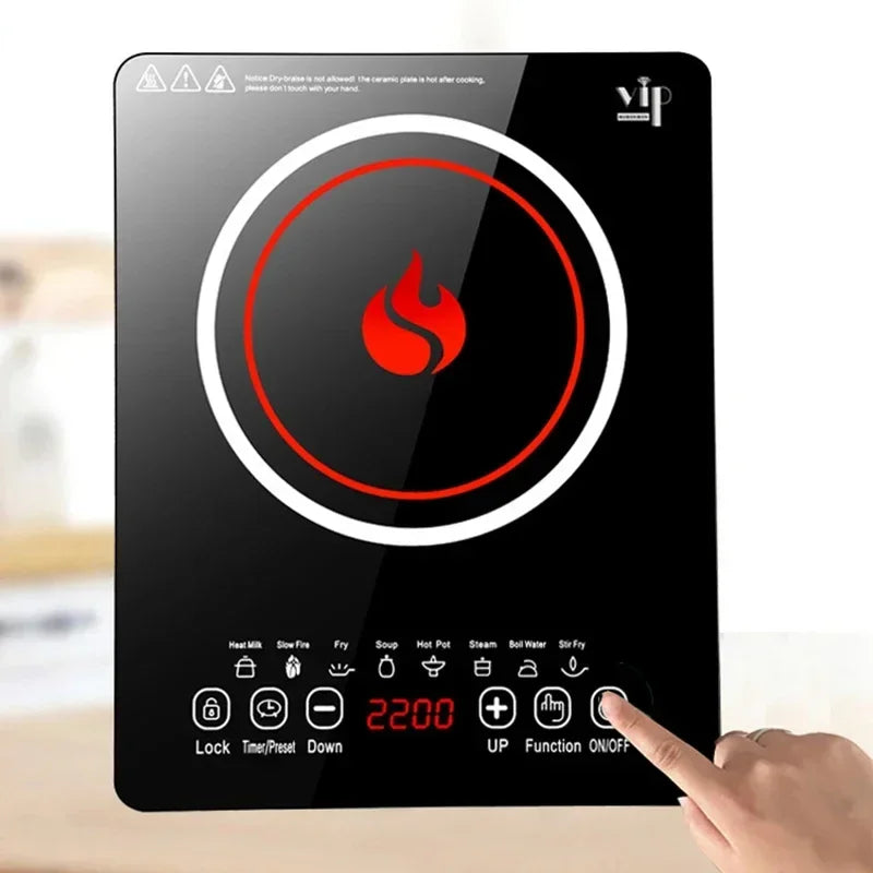 Fogão de indução inteligente CHCYUS com painel digital e controle de temperatura para cozimento eficiente