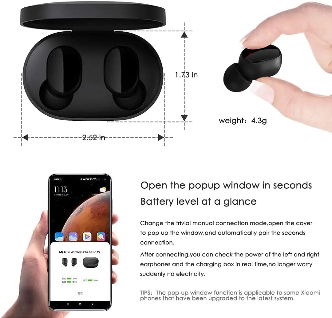 Fones de ouvido sem fio Bluetooth com estojo compacto e design ergonômico para uso confortável