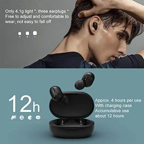 Fone de ouvido sem fio Bluetooth com design ergonômico e case de carga, duração de até 12 horas