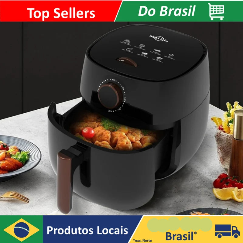 Fritadeira de ar 4L 1400W DAFU-Brasil preparando frituras saudáveis e crocantes com design moderno