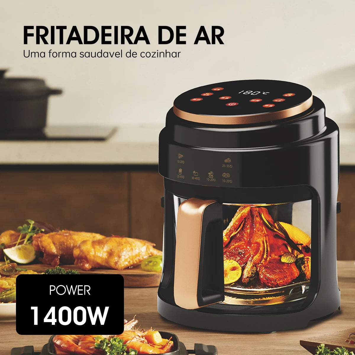 Fritadeira sem óleo 4L da PERFIN, com design moderno e potência de 1400W, ideal para cozinhar de forma saudável