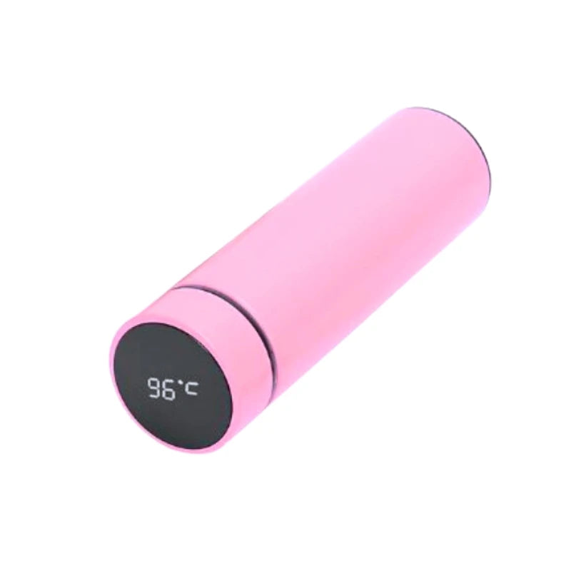Garrafa inox sensor temperatura rosa com exibição digital da temperatura