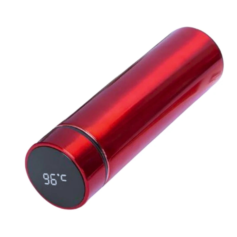 Garrafa inox sensor temperatura vermelha com display digital para monitorar a temperatura da bebida