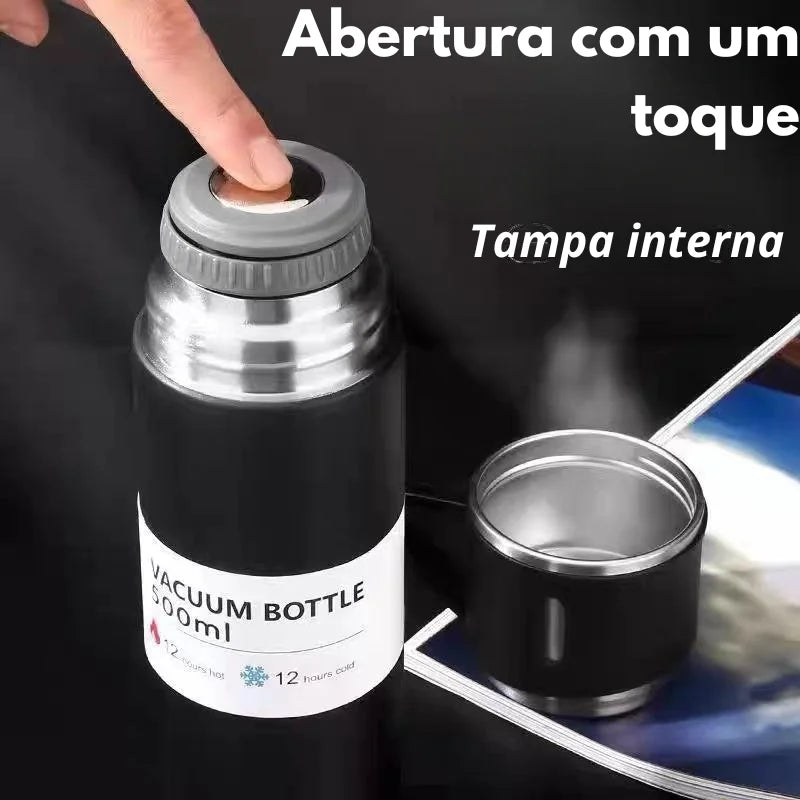 Garrafa térmica 500ml da SKYTUR com abertura com um toque e xícaras incluídas